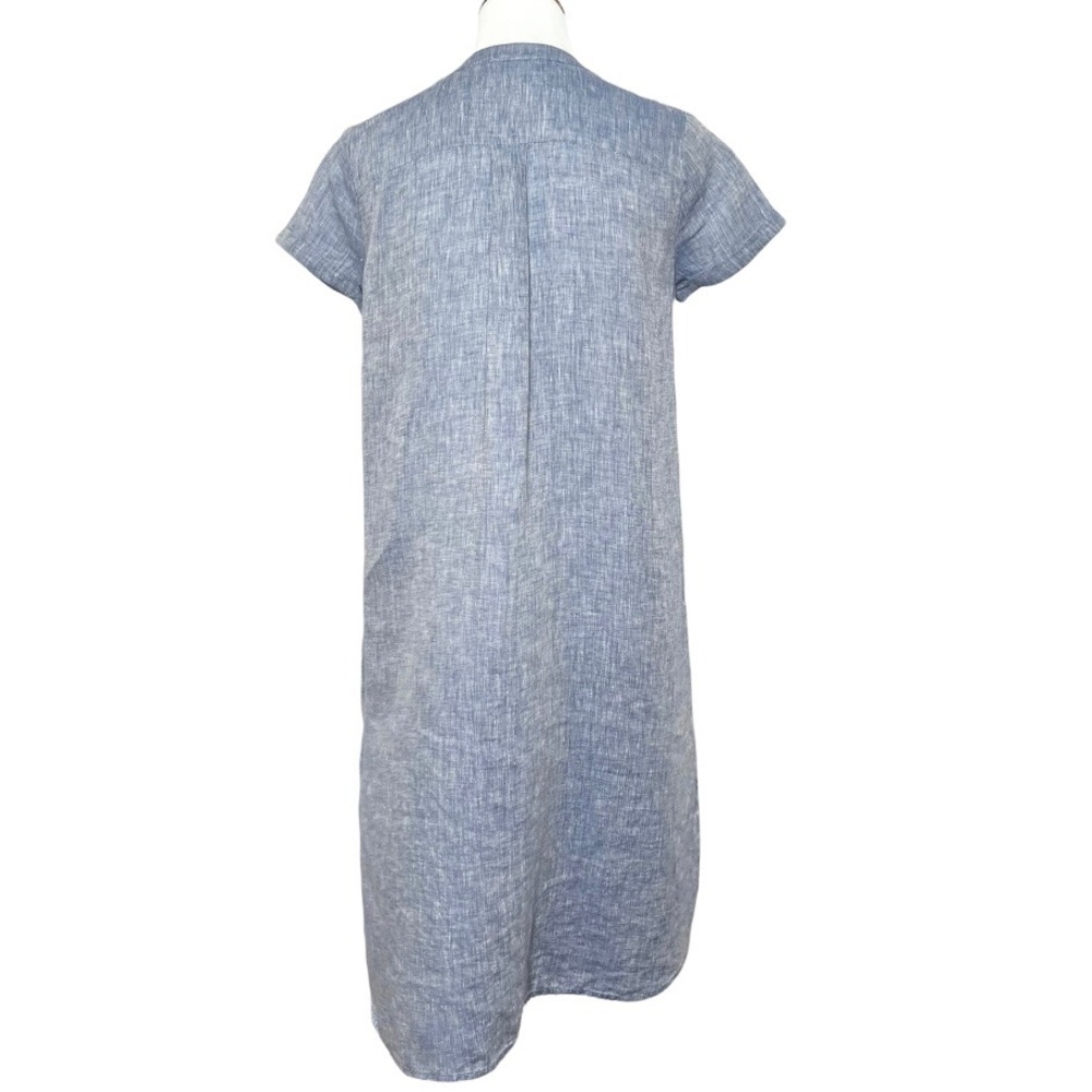 SOLD-J. Jill Blue Chambray Linen Short Sleeve Midi Shirtdress - Picture 4 of 9
